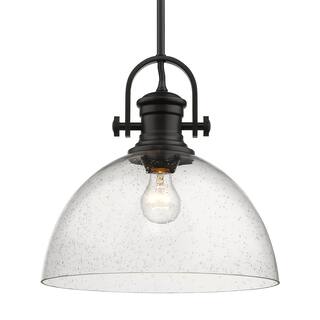 Yep by Golden Lighting Hines 1-light 14in Pendant in Matte Black and Seeded Glass