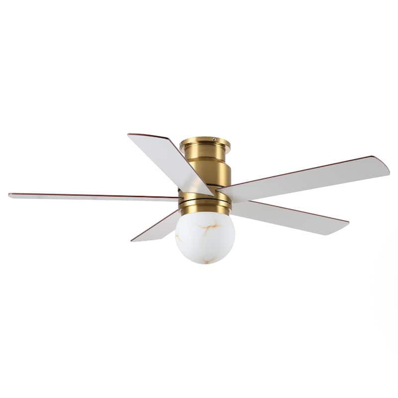 52" Modern Globe Frosted Glass Gold Flush Mount Ceiling Fan with Light and Remote