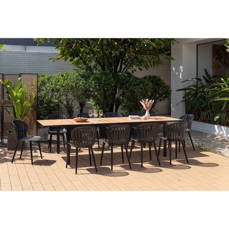 Amazonia Petherson Aluminum Outdoor Patio Dining Set - Black Chairs - 11pc - Side Chairs