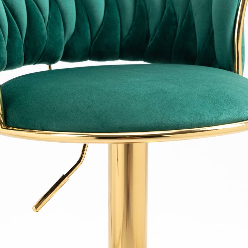 Velvet Upholstered Adjustable Bar Stool Swivel Counter Chair Set of 2