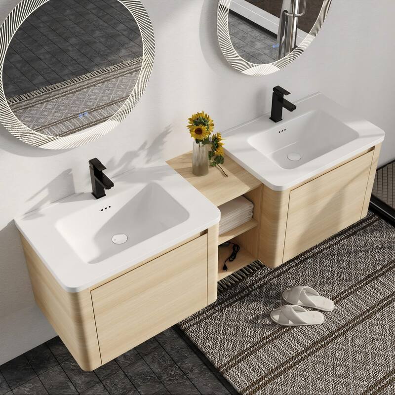 Malwee 28"/40"/52"/68" Floating Bathroom Vanity, Wall Mounted Bathroom Vanity with Ceramic Sink,Soft Close Door and Shelf
