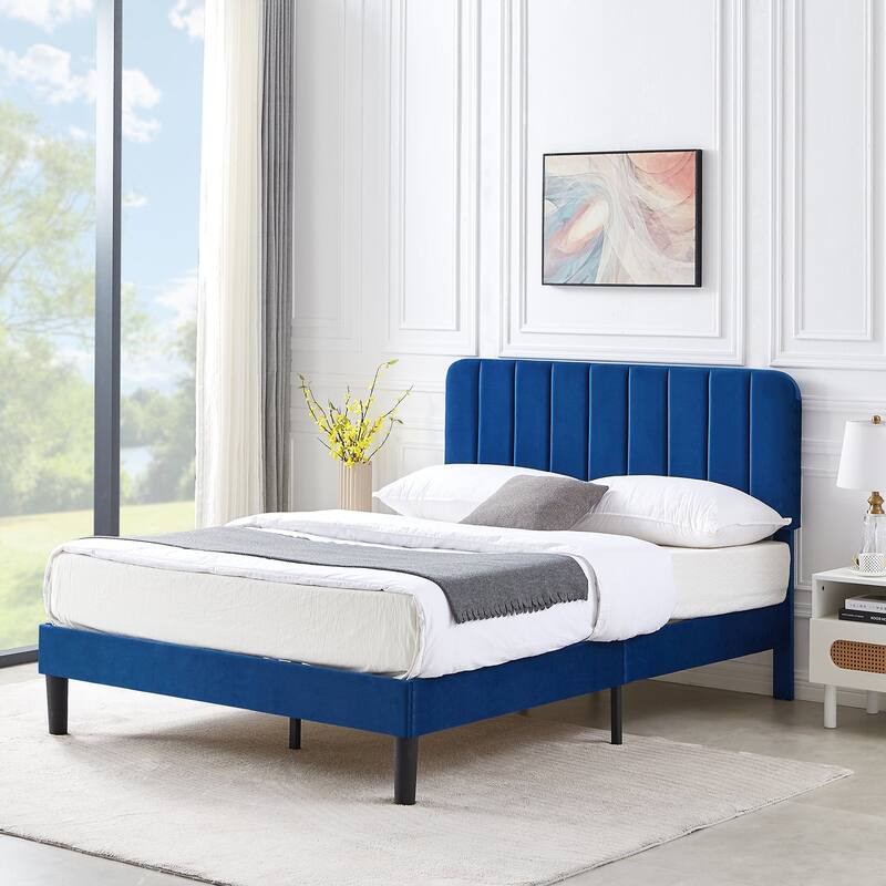 Javlergo Upholstered Platform Bed Frames with Height Adjustable Headboard, Sturdy Wooden Slats/Noise-free
