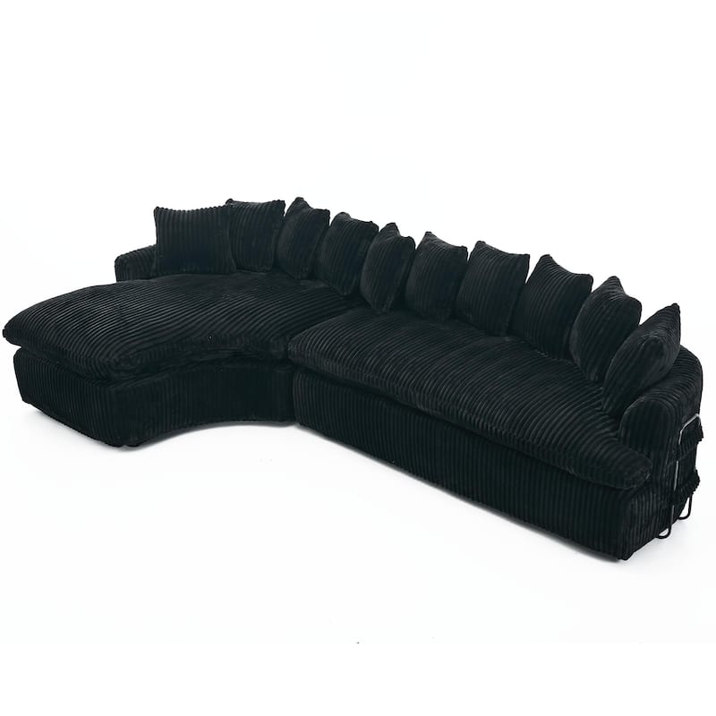 127"Corduroy L-Shaped Sectional Sofa with High-Resilience Foam, 10 Back Cushions, and No Assembly Required