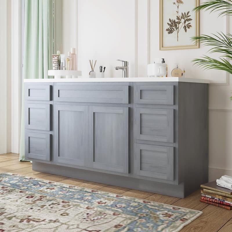 Vanity Art 66" Oak Freestanding Bathroom Vanity Cabinet without Top