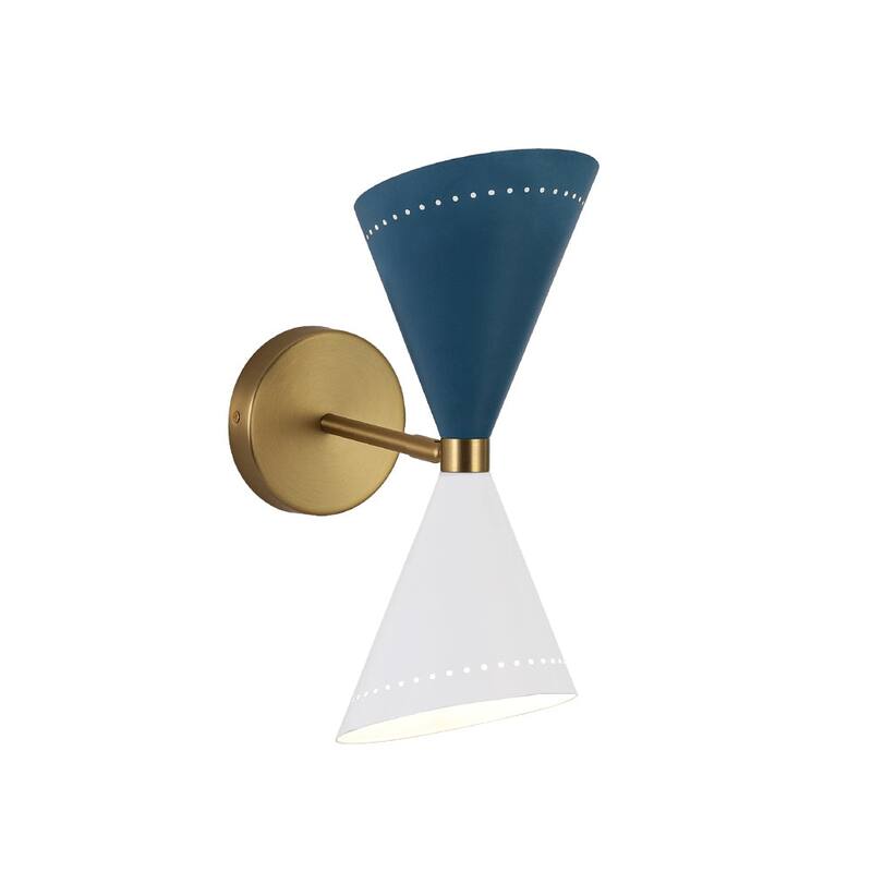 Modern Stylish 2-Light Colorblock Hourglass Bathroom Wall Lamp - Blue + White