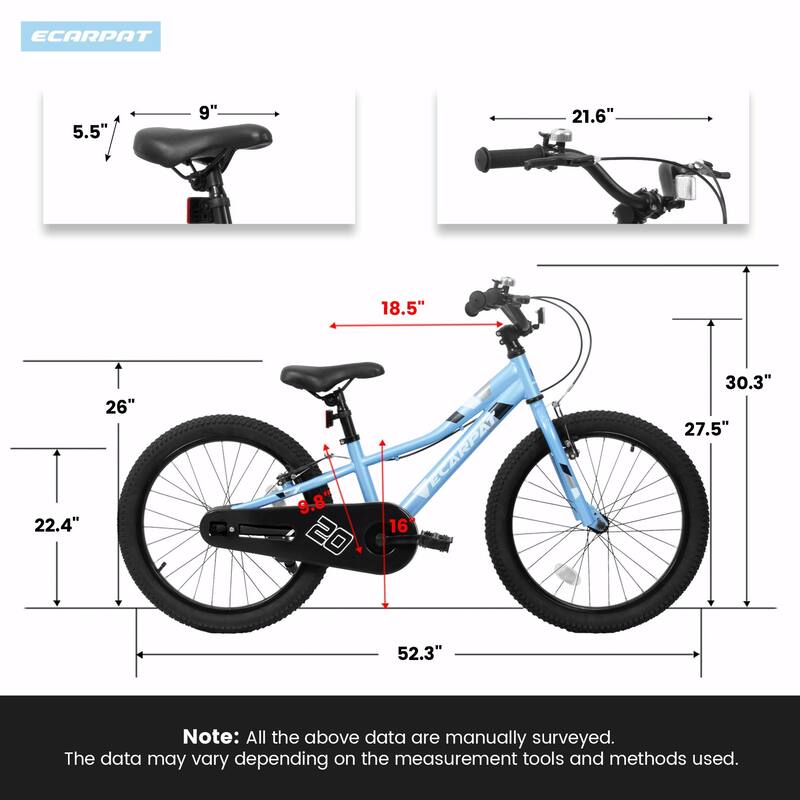 Kids' 20-Inch Bike - 1-Speed, For 3-5 Years, Front V Brake, Rear Holding Brake