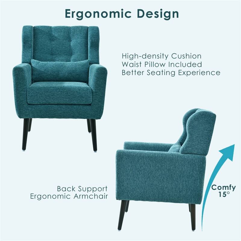 Modern Chenille Upholstered Armchair with Pillow and Solid Wood Leg