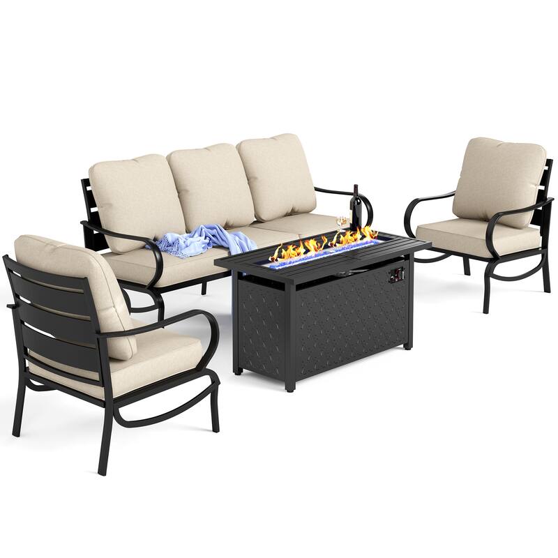 MAISON ARTS Patio Furniture Set 4/6-Piece Outdoor Conversation Set with Gas Fire Pit Table