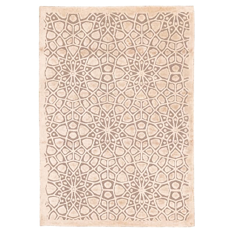 ECARPETGALLERY Hand Loomed Elysian Beige, Dark Brown Viscose, Wool Rug - 4'10 x 7'0