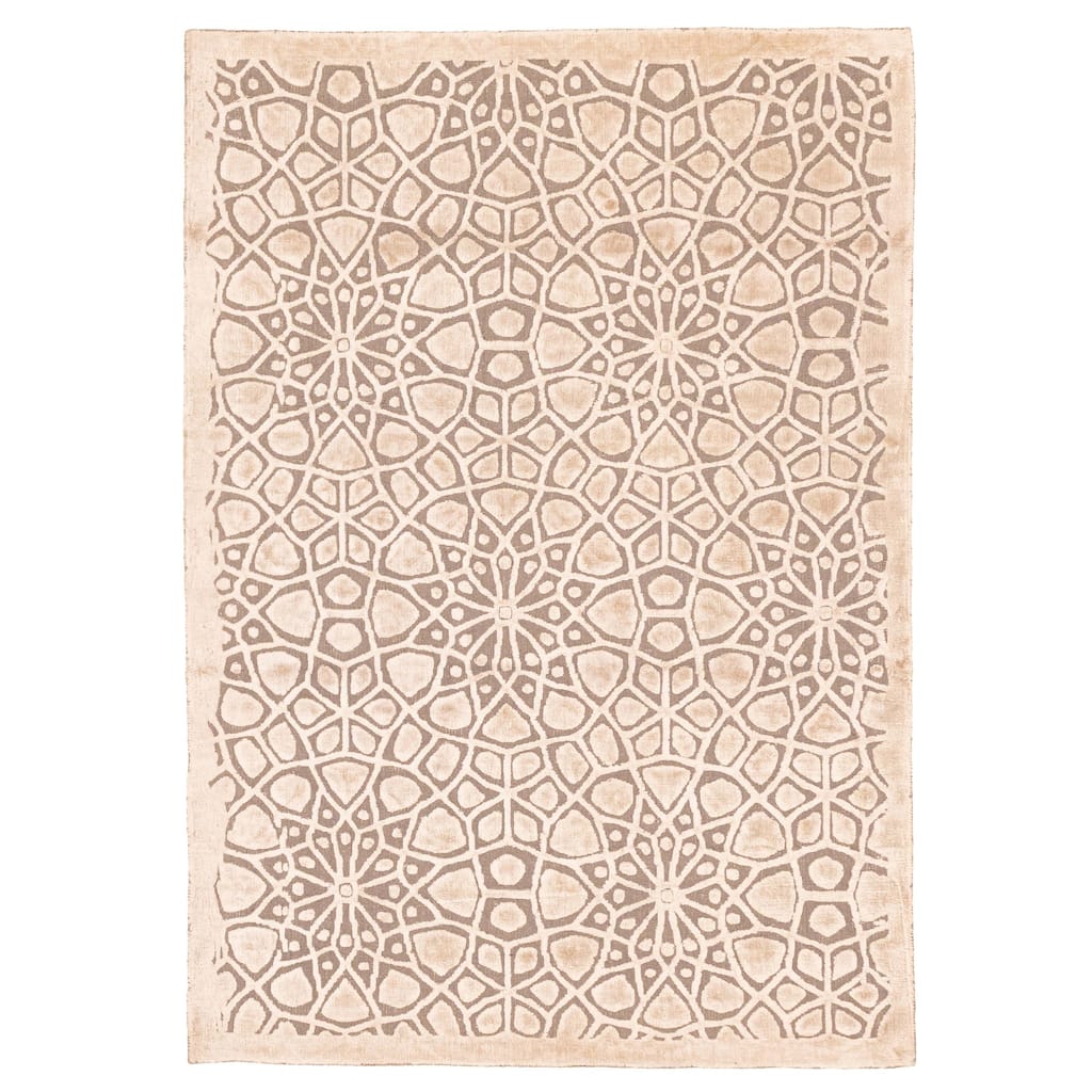 ECARPETGALLERY Hand Loomed Elysian Beige, Dark Brown Viscose, Wool Rug - 4'10 x 7'0