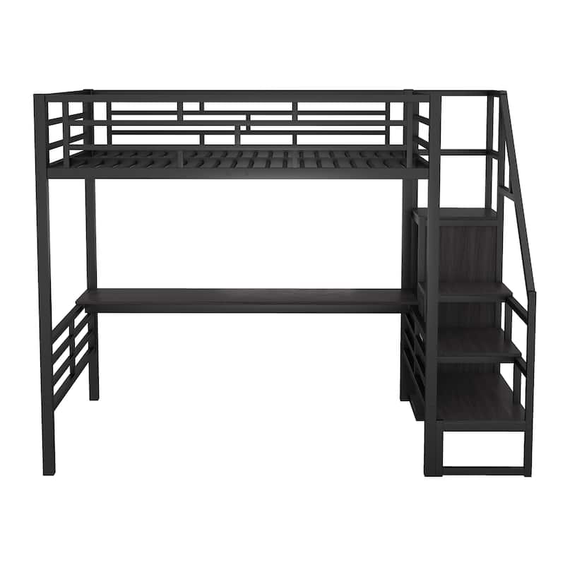 Full Metal Loft Bed with Desk and Wardrobe