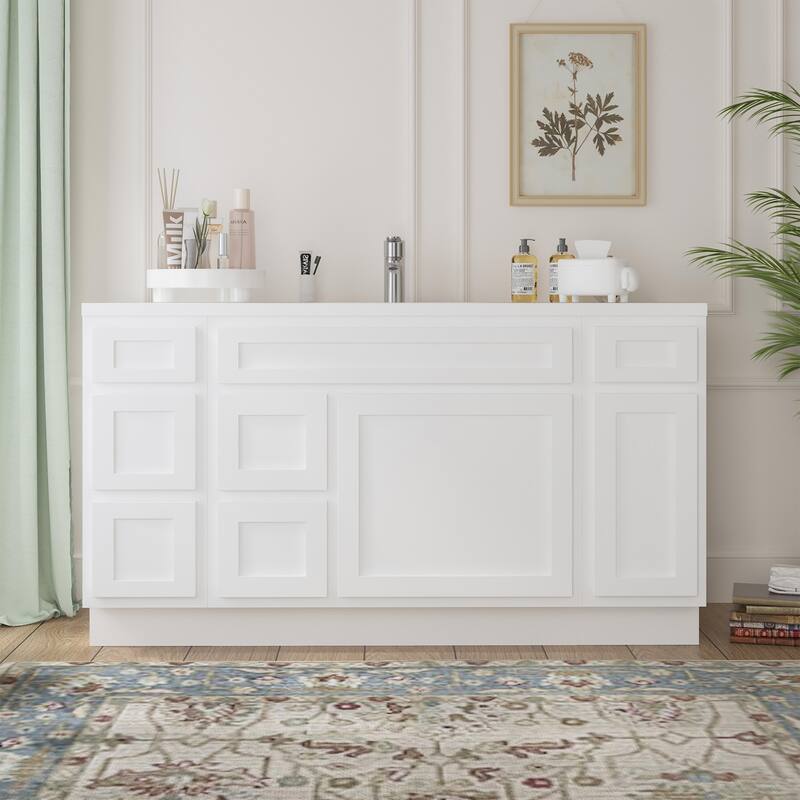 Vanity Art 60" Oak Freestanding Bathroom Vanity Cabinet without Top