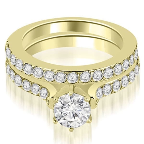 2.15 CT Cathedral Round Cut Diamond Engagement Matching Set in 18KT - White H-I