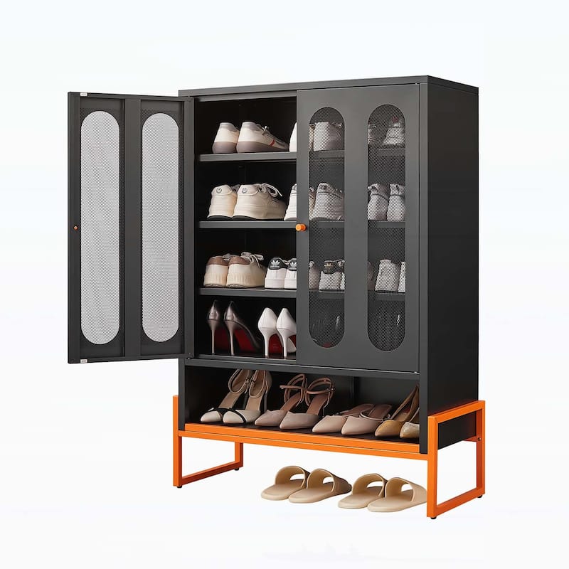 Minimalist Shoe Cabinet with Adjustable Mesh Doors