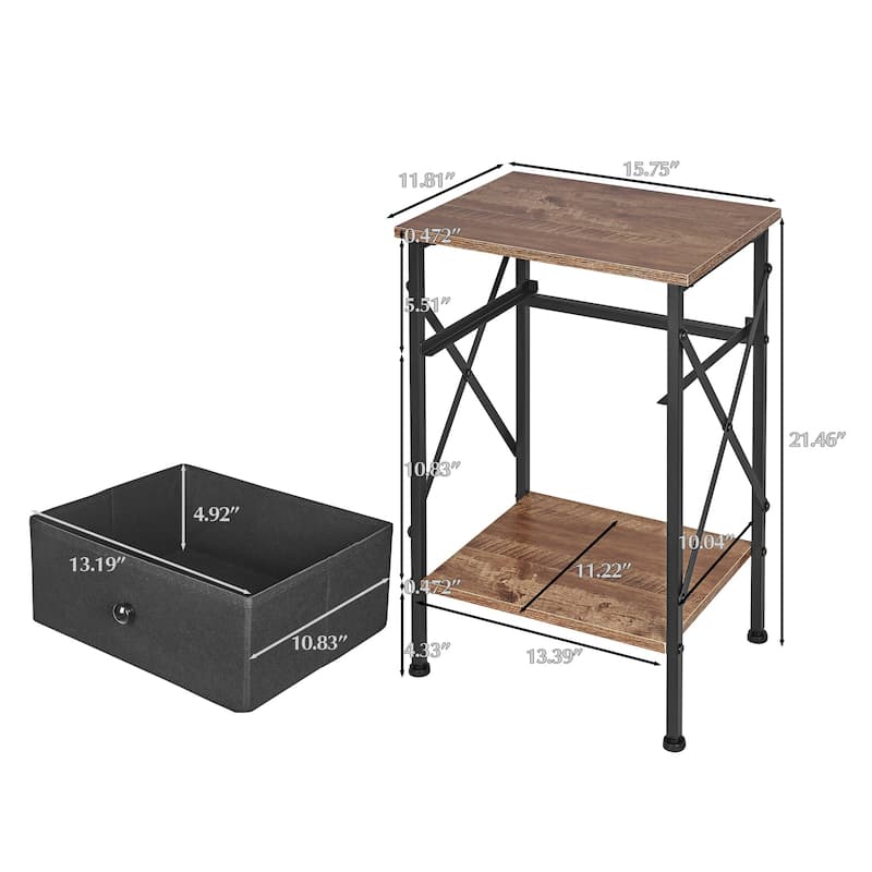 Javlergo 2 Pack X Frame Nightstand with Removable Fabric Drawer Easy to Clean Multifunctional End Table with Open Shelf