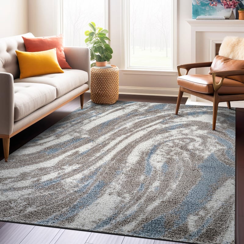 Marble Swirl Shag Rug - Blue - Medium Pile - Great for Living Room, Bedroom, or Entryway - 5' x 7'