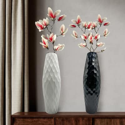 17" High Decorative Handmade Patterned Cylinder Glass Vase