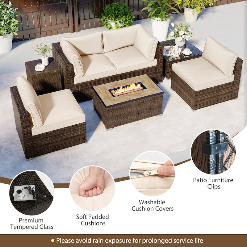 Costway 7 Pieces Outdoor Furniture Set with 32" Fire Pit Table and - See Details