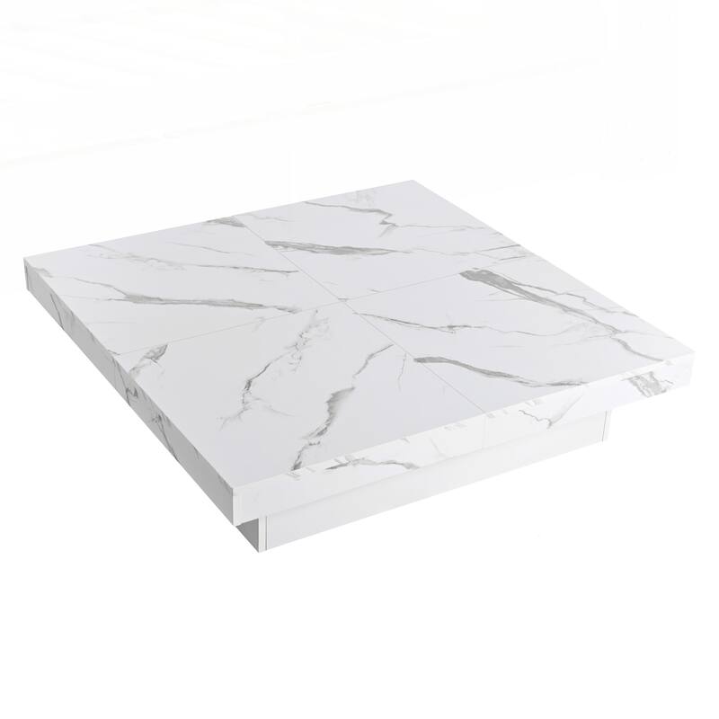 Square Marble Veneer Coffee Table Sliding Top