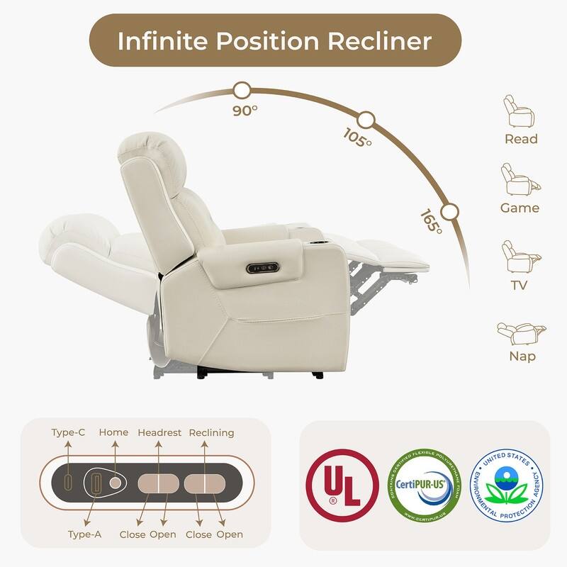 Spruce & Spring Genuine Leather Power Reclining Sofa with Wireless Charging