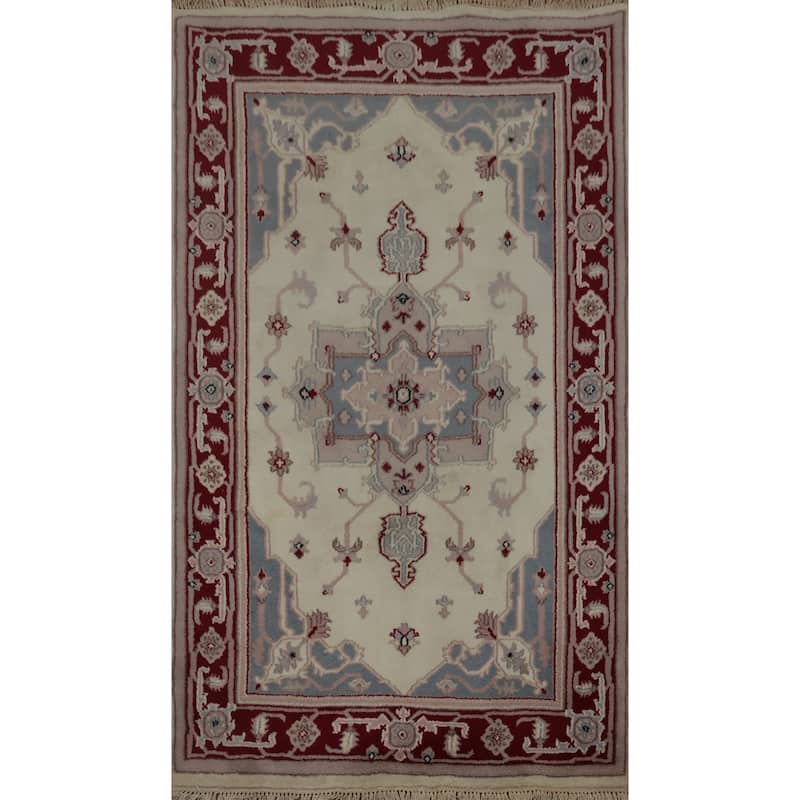 Hand Knotted Oriental 100% Wool Carpet Traditional Floral Beige & Ivories Heriz Area Rug - 6' 2'' X 4' 0''