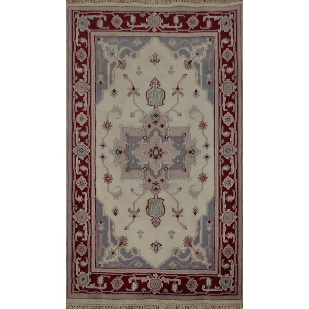 Hand Knotted Oriental 100% Wool Carpet Traditional Floral Beige & Ivories Heriz Area Rug - 6' 2'' X 4' 0''