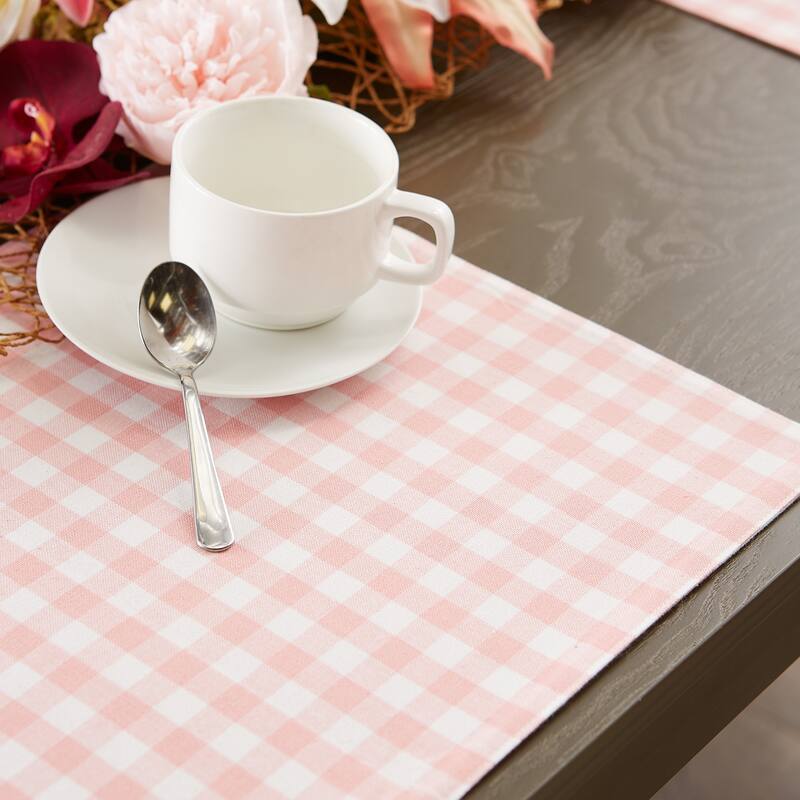 DII Pink & White Reversible Gingham Buffalo Check Placemat Set, 4 Piece