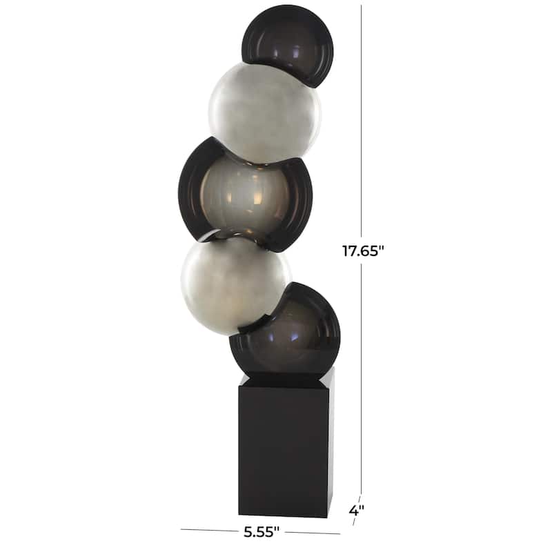 Glass Abstract Stacked Orb Decorative Sculpture with Black Base - Black or Silver - Roche River Decor