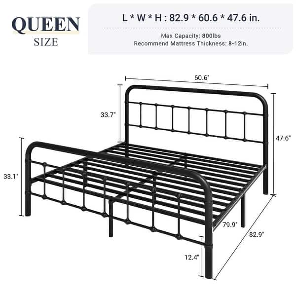 Queen Size Metal Platform Bed Frame with Victorian Style Wrought Iron