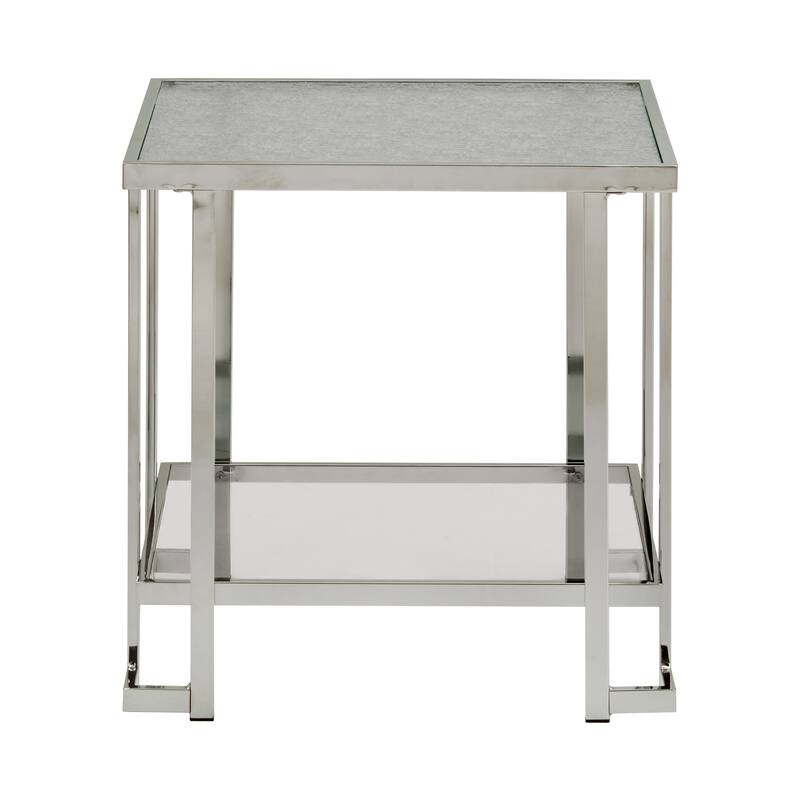 Cobble Chrome Finish Coffee Table with Textured Glass Top by iNSPIRE Q Modern