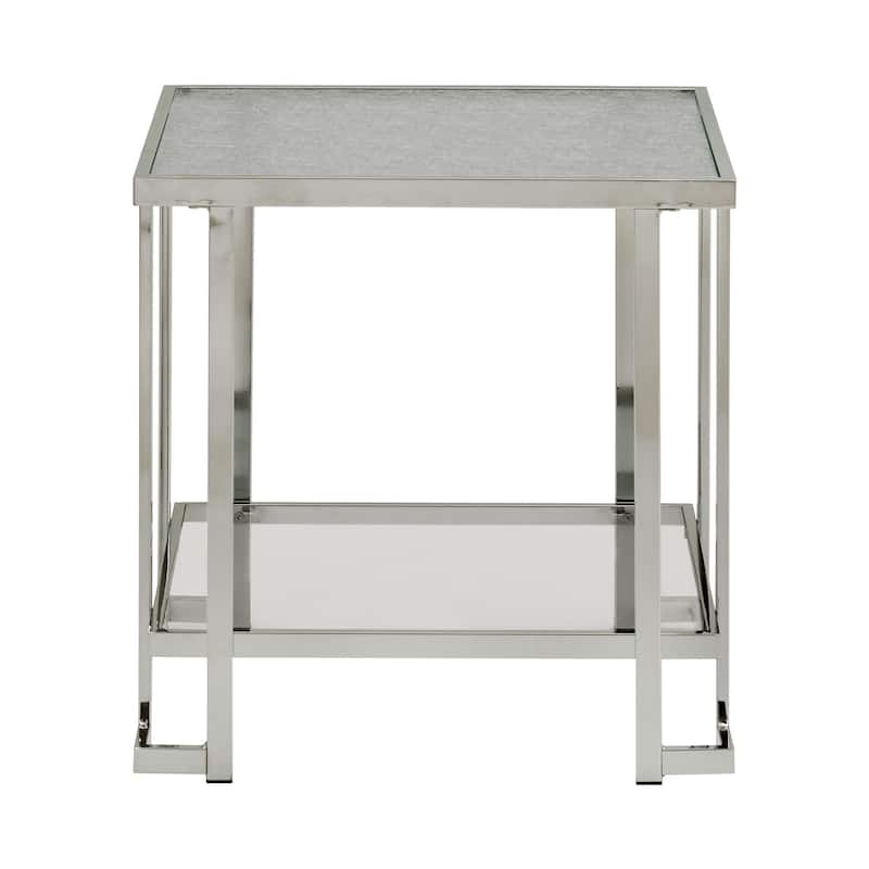 Cobble Chrome Finish End Table with Textured Glass Top by iNSPIRE Q Modern