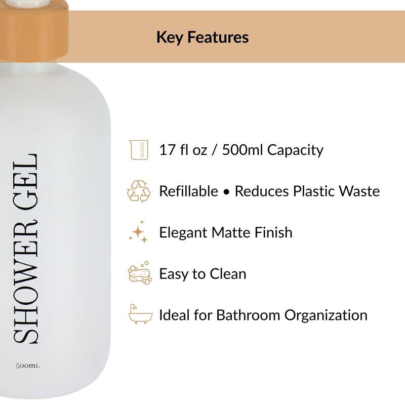 Set of 3 Refillable Shower Dispensers 17 fl oz (500ml) - 3 L x 3 W x 8.5 H