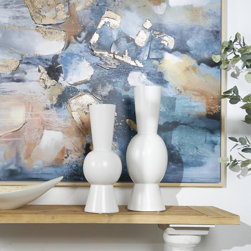 Ceramic Abstract Fluted Round Decorative Vase - Set of 2 White or Black - Roche River Decor