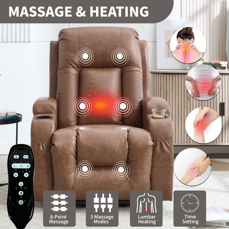PU Infinite Position Power Lift Recliner with Massage, Heat & USB Charging - 350 LB Capacity