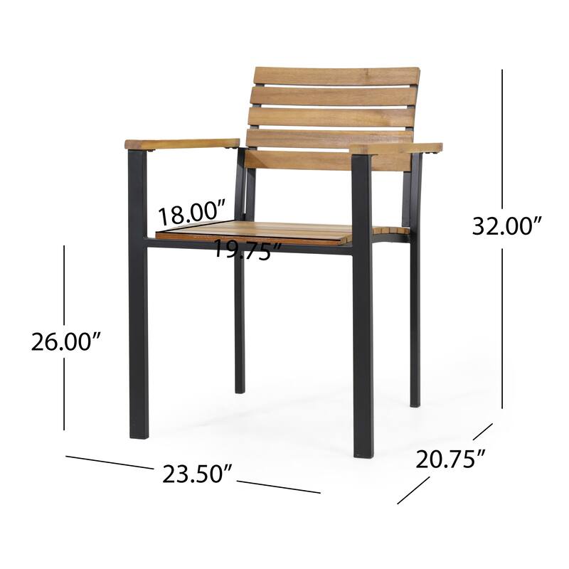 Roomfitters Outdoor Patio Dining Chairs, Wood and Metal Armchairs with Slatted Back for Garden Deck, Teak+ Black