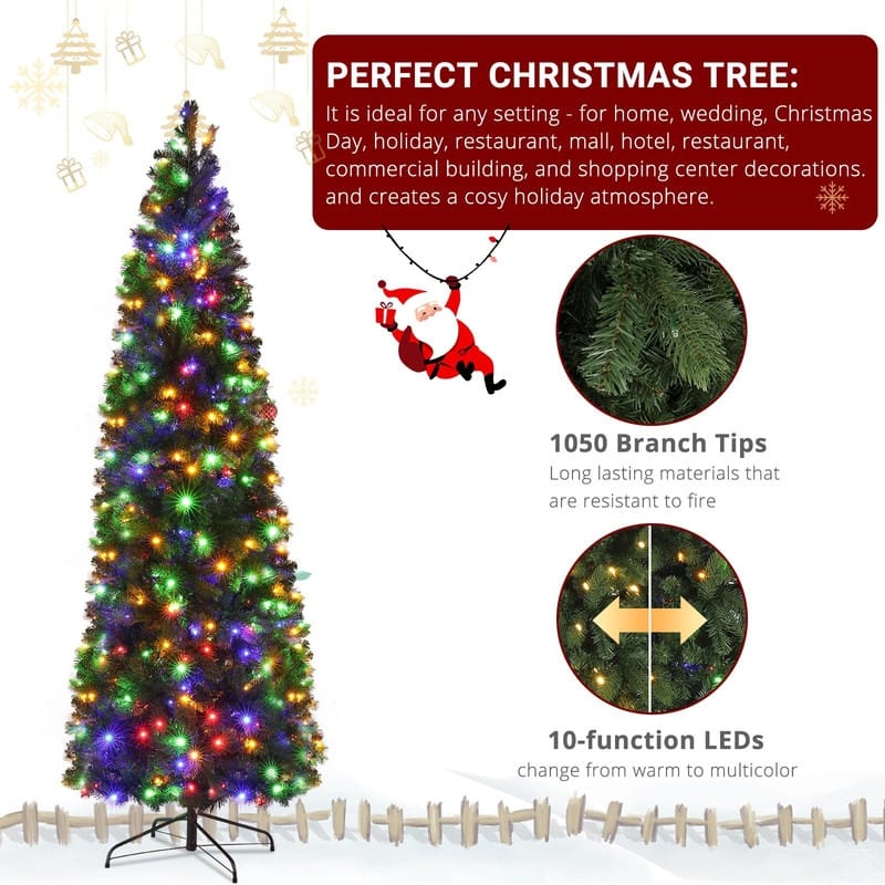 7.5ft 1090 Round Heads 350 Lights Warm Color With Colorful 10 Modes Christmas Tree - N/A