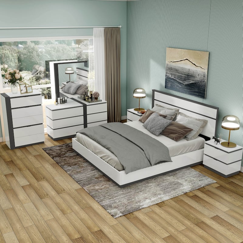 Conjira Modern White Wood 6-Piece Platform Bedroom Set (USB) by Furniture of America - Queen