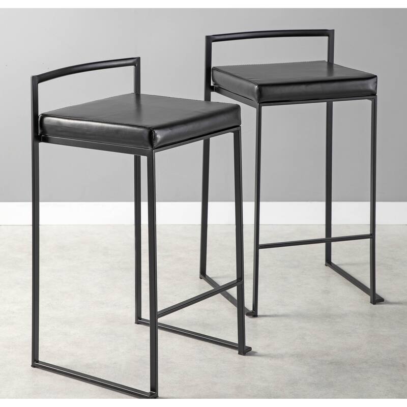 Porch & Den Forrest Black Stackable Fully Welded Counter Stool (Set of 3)
