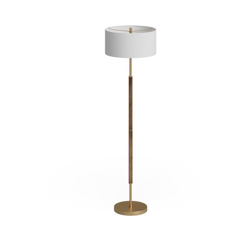 Simone 2-Light Floor Lamp with Fabric Shade - Rustic Oak and Brass
