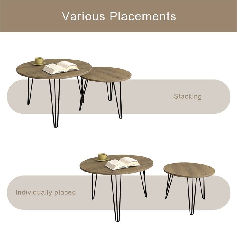 27.56" Round Nesting Coffee Table with Metal Base (Set of 2)