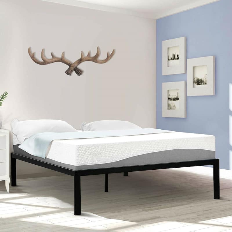 16-Inch-High Queen Metal Platform Bed Frame with Steel Slats and Storage No Box Spring Needed