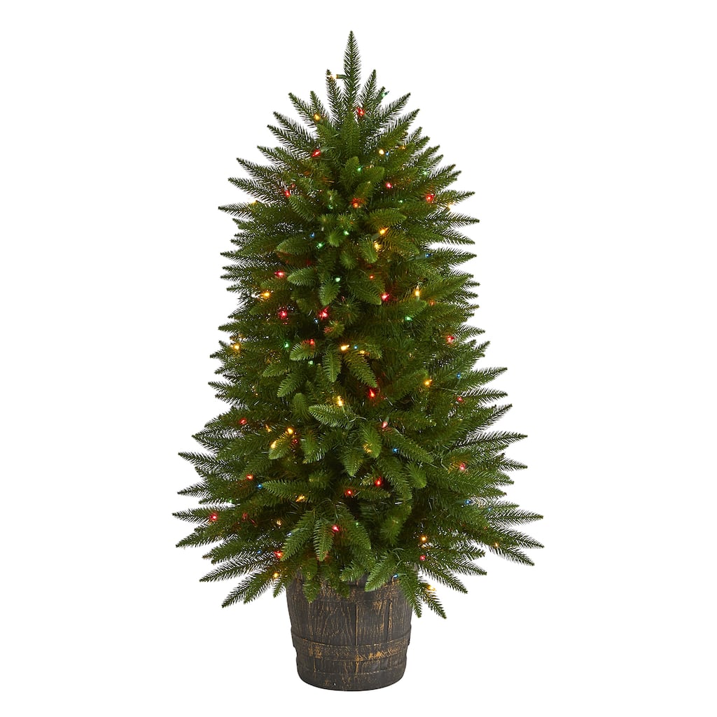 5' Sierra Fir Artificial Christmas Tree with 200 Multicolored Lights and 428 Bendable Branches in Decorative Container