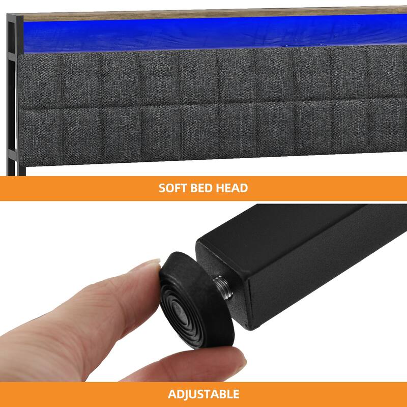 Upholstered Platform Bed with Charging Station and Storage Headboard