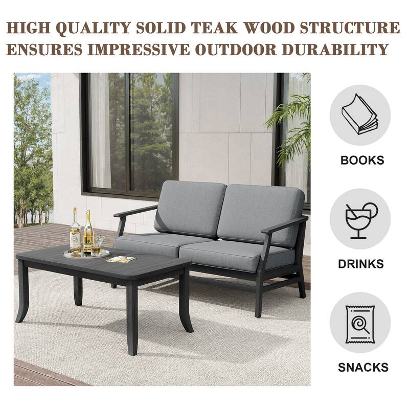 Teak Outdoor Patio Loveseat and Coffee Table Set (2-Piece)