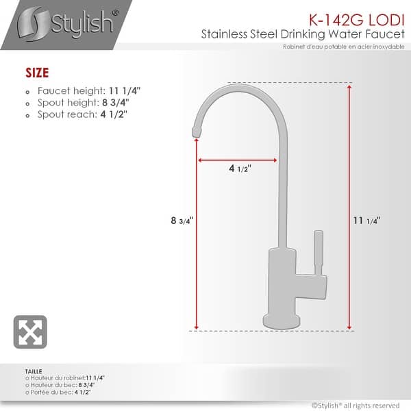 dimension image slide 0 of 3, Kitchen Sink Drinking Water Faucet, Commercial Water Filtration Faucet, Stainless Steel, Contemporary Style High-Spout