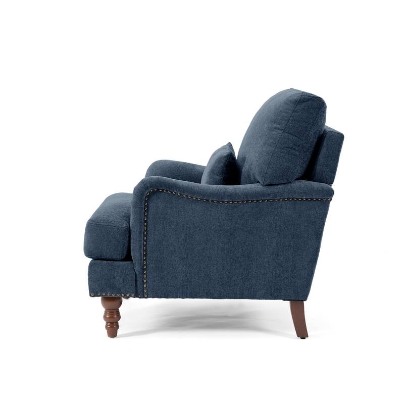 Chenille Accent Chairs with Lumbar Pillows Nailhead (Set of 2)