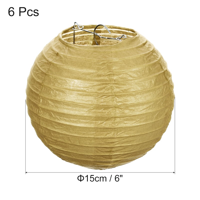 6pcs 6 Inch Folding Hanging Paper Lanterns for Wedding Home Party - Gold