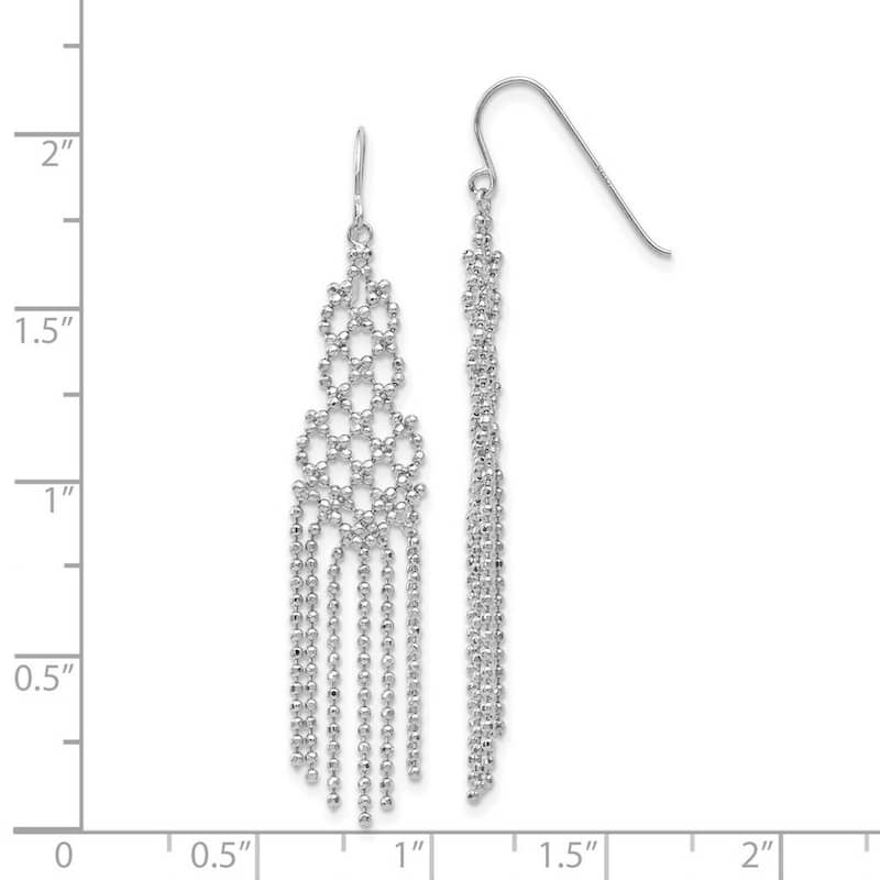 Curata 14k White Gold 55x11mm Dangle Polished Shepherd hook Beaded Earrings