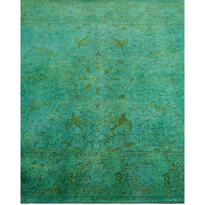 Overton Hand Knotted Wool Vintage Inspired Modern Contemporary Overdyed Green Area Rug - 3' 3" x 5' 3"