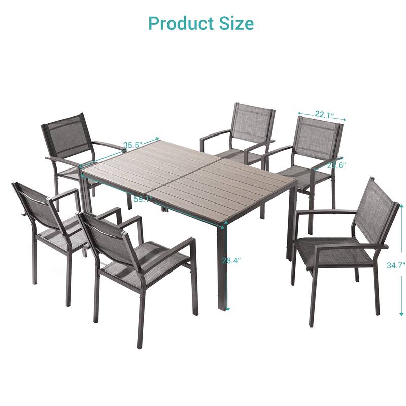 BONOSUKI Outdoor 7-Piece Dining Set Textilene Fabric w/Powder-coated